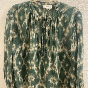 Ba&sh Mena Blouse Teal and Cream Patterned Blouse